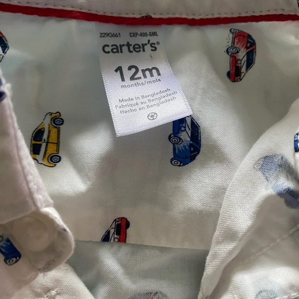 Carter's White and Red Button Down Shirt Casual Design